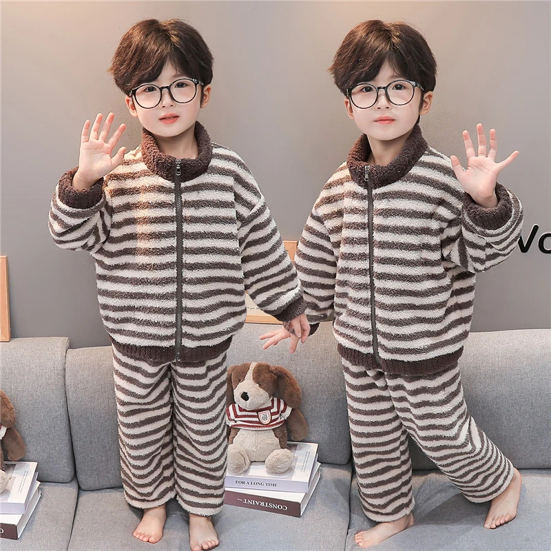 秋冬季儿童珊瑚绒睡男童套装男宝宝加厚秋冬装法兰绒小童家居服