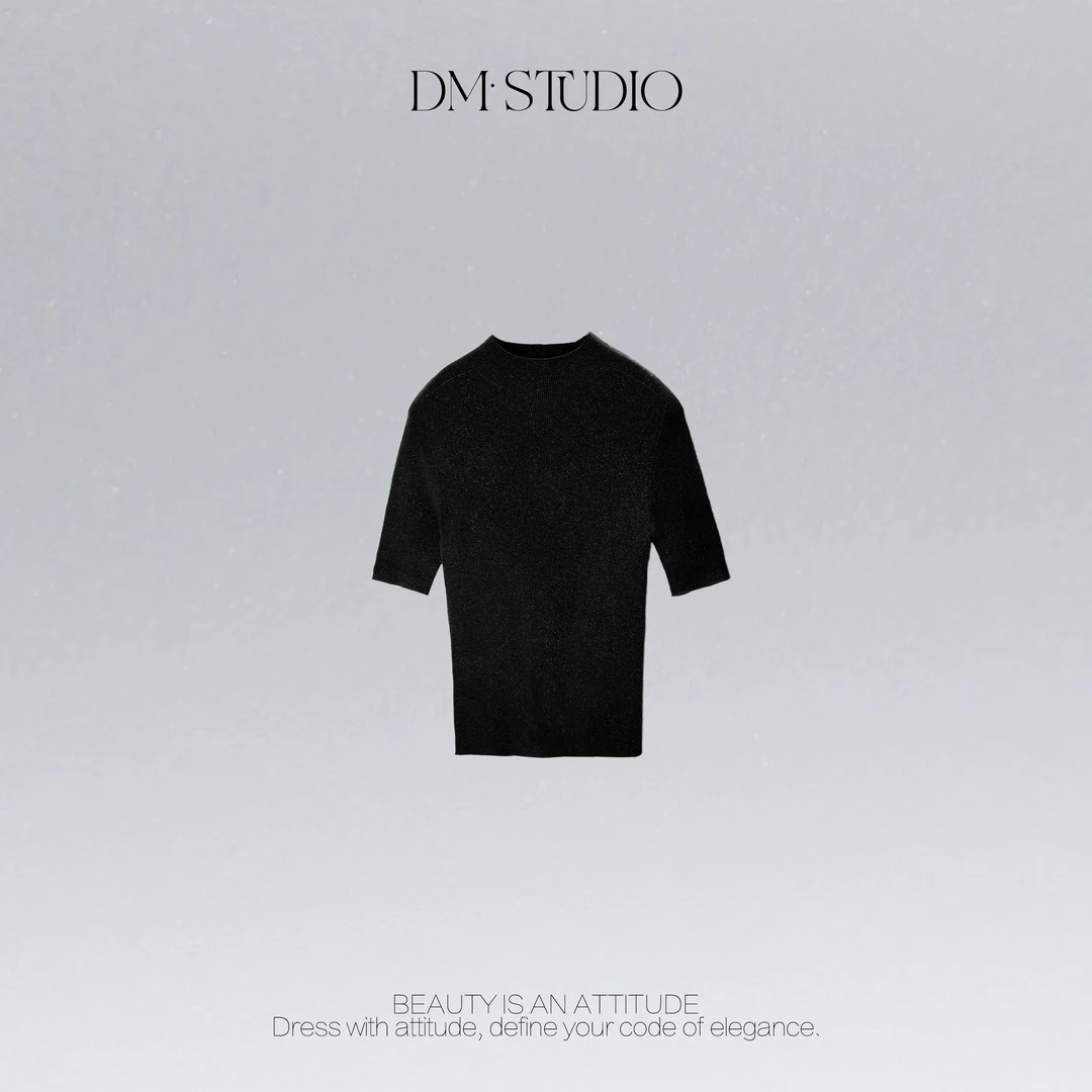 DEDM•STUDIO100%羊毛金银丝纯色显瘦中袖针织衫上衣2508ZZS/8812