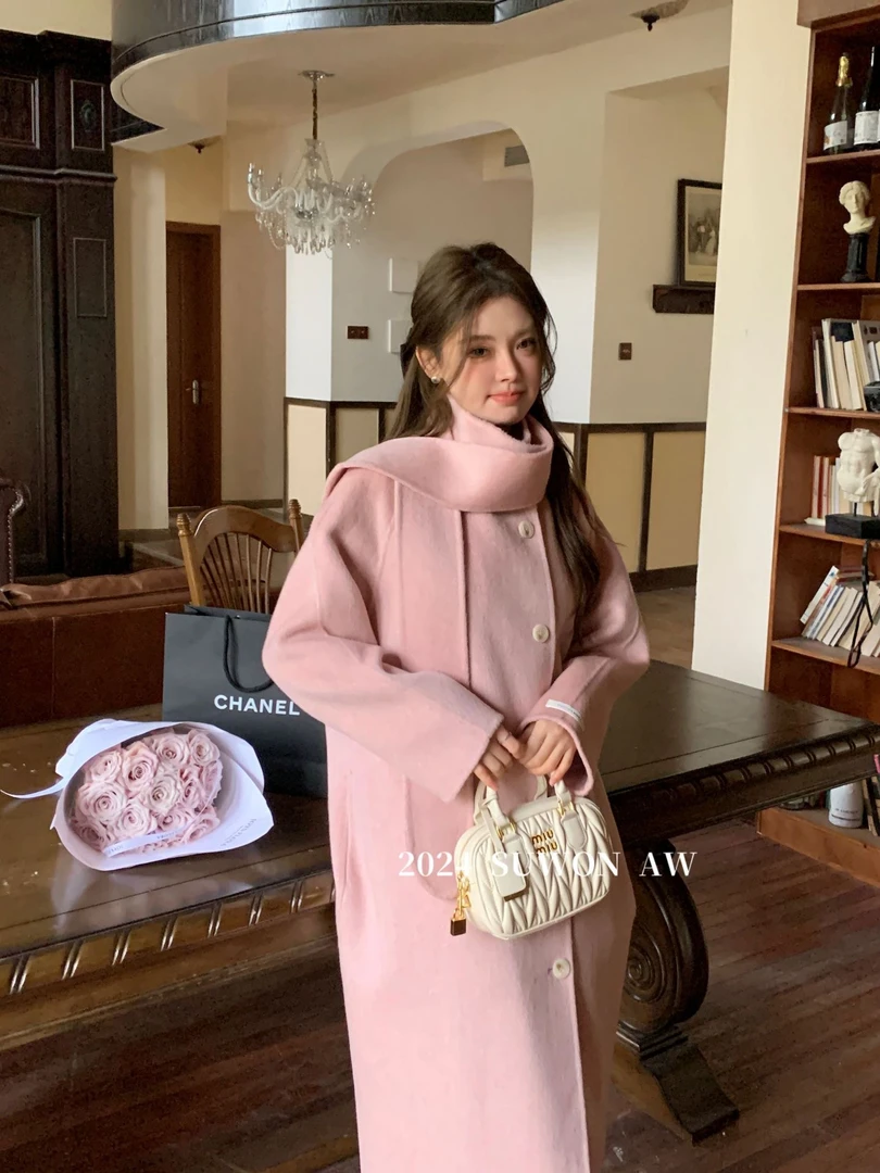 秋冬气质双面呢大衣中长款百搭翻领外套女