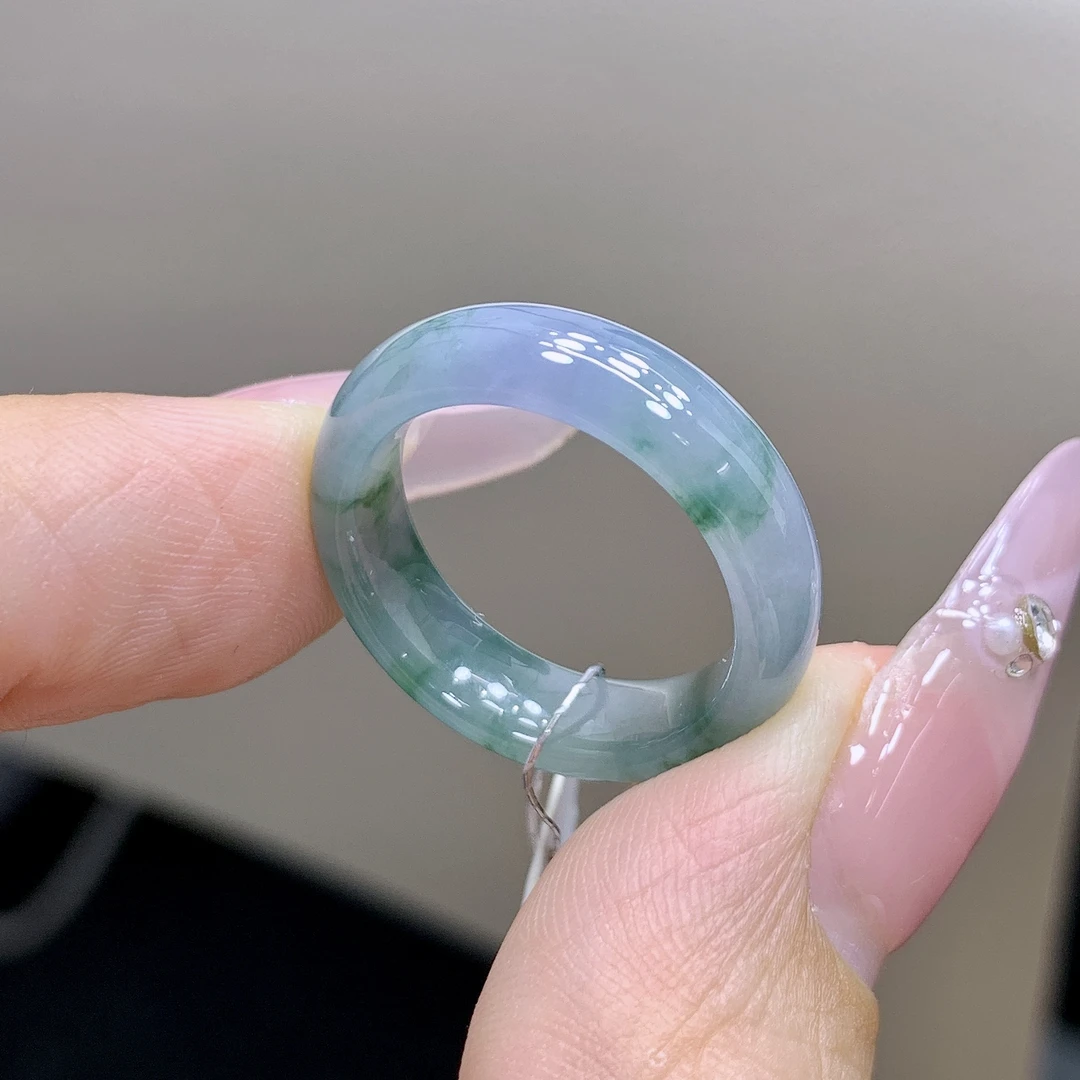 15号 紫色飘兰花色紫罗兰飘花缅甸翡翠a货戒圈 内径17.5-5.8-3.4