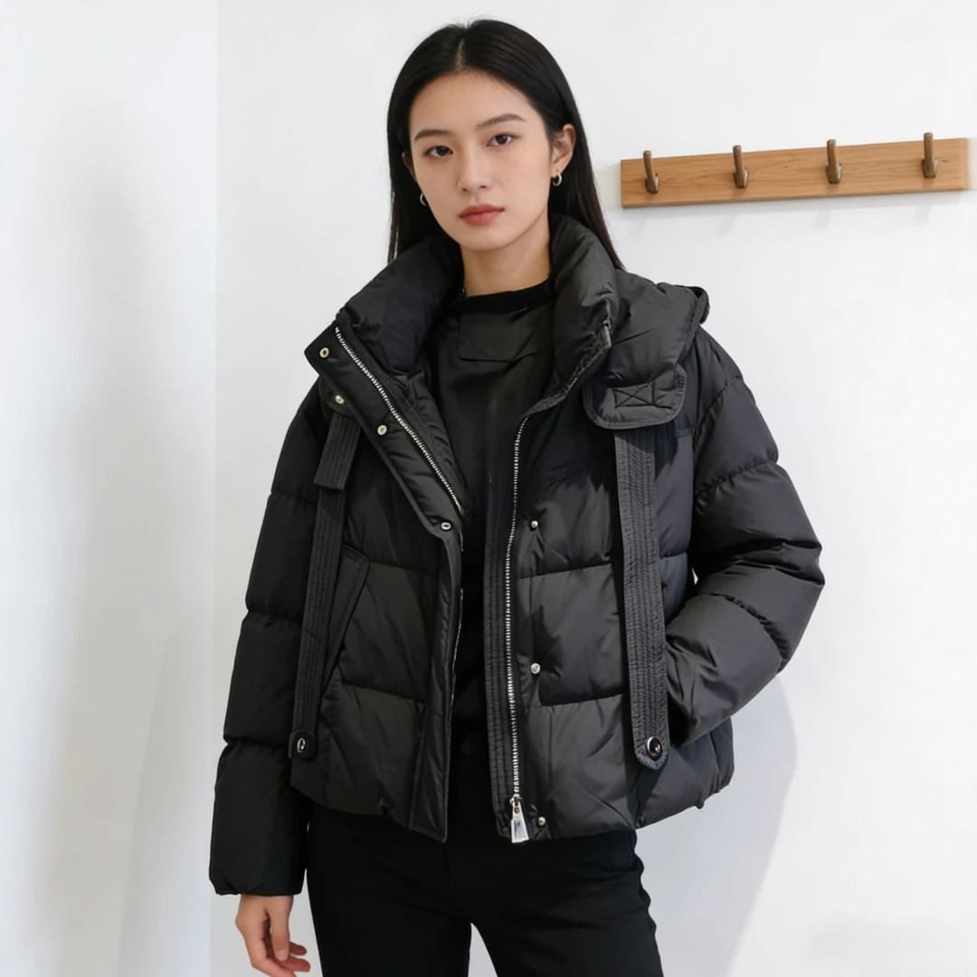 824535新款个性素雅简约时尚连帽宽松保暖棉服