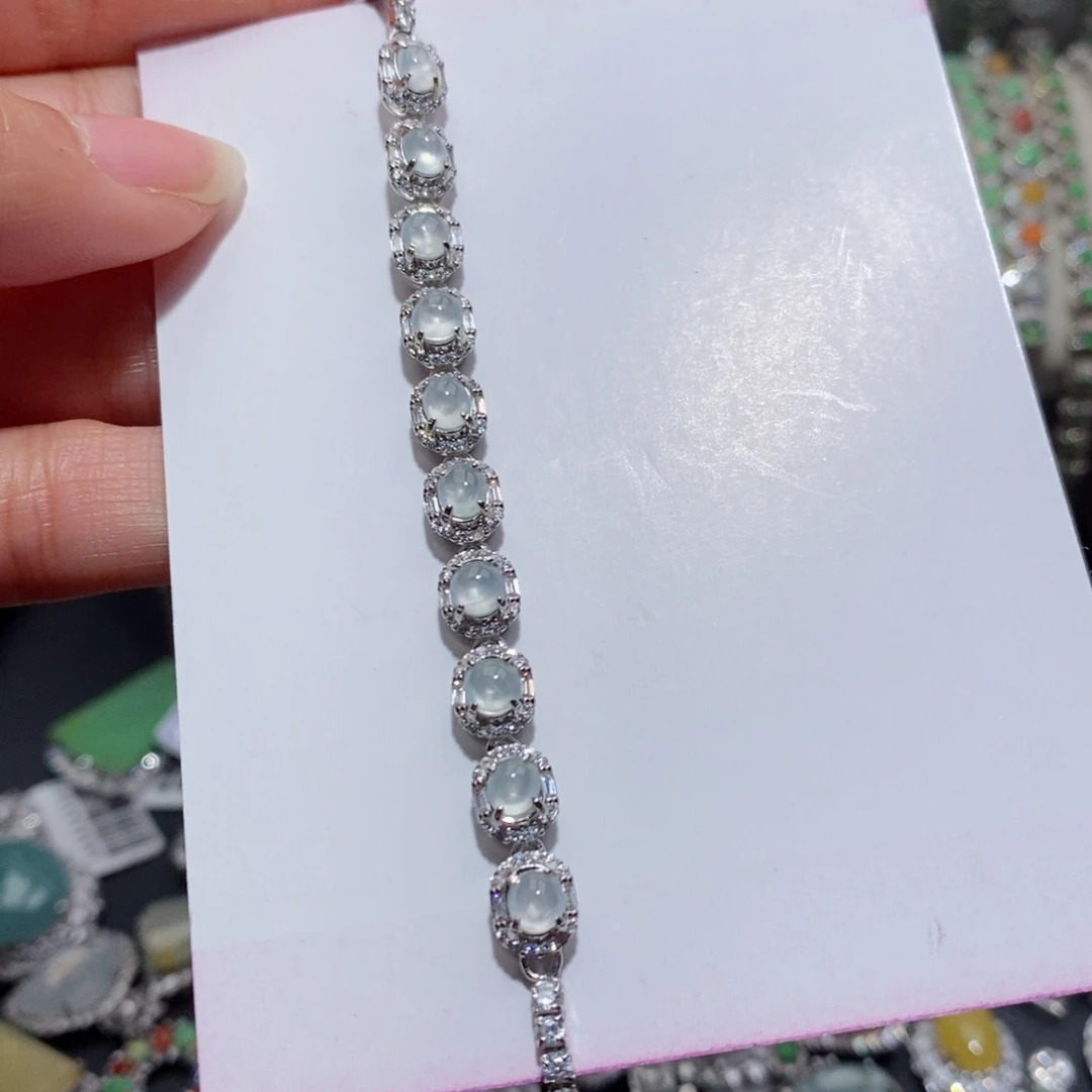 翡翠手链银S925镶嵌白**长c c c