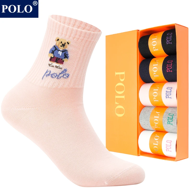POLO袜子女纯棉卡通可爱中筒袜秋冬款防臭吸汗无骨袜尖高端棉袜