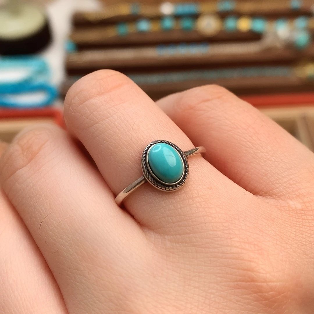 绿松石精品戒指银S925镶嵌
