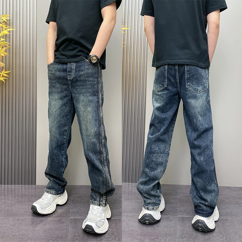 美式风2025年秋冬宽松直筒阔腿牛仔裤男长裤时尚百搭潮流休闲裤子