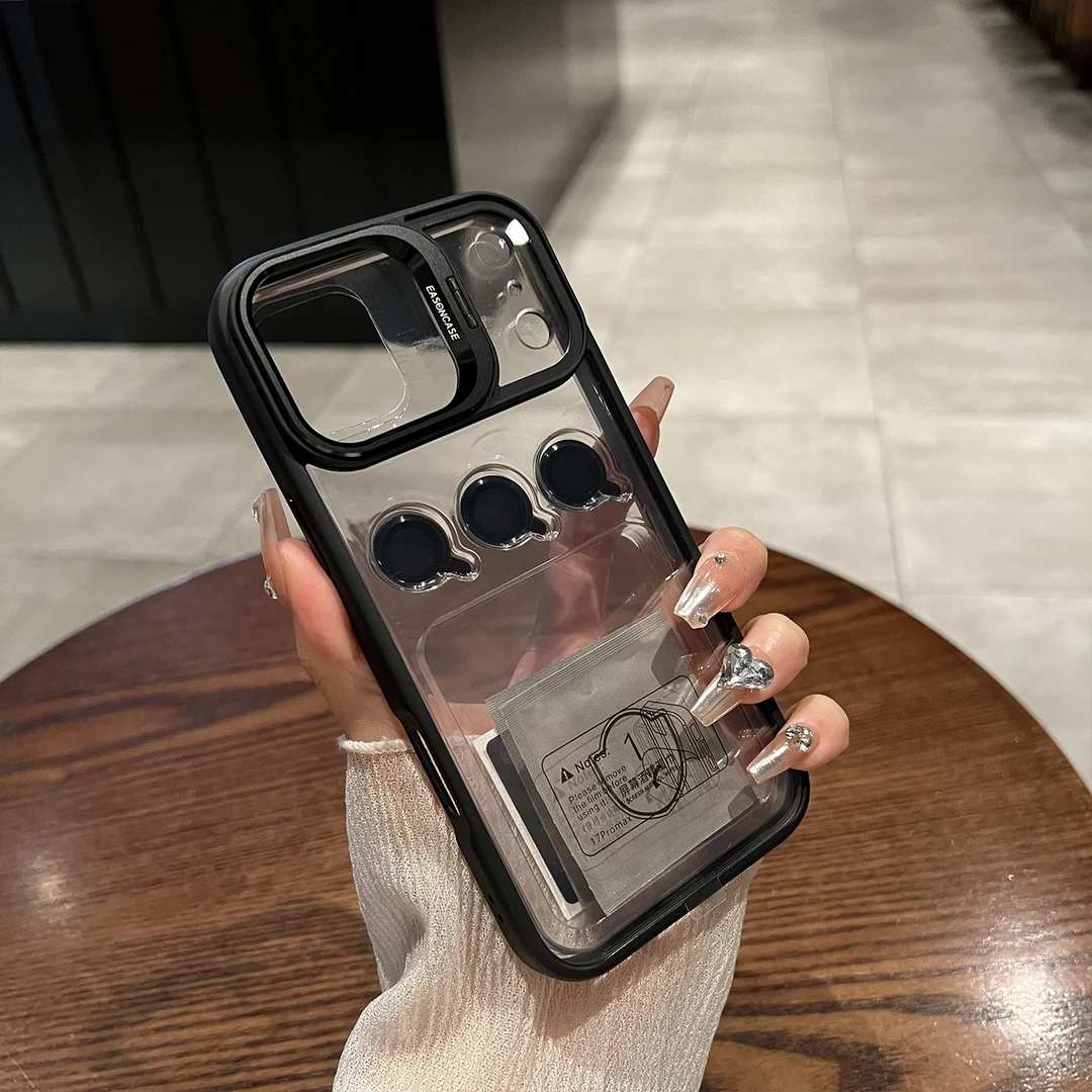 适用苹果17pro手机壳送镜头膜折叠式隐形镜框支架高级感全包透明