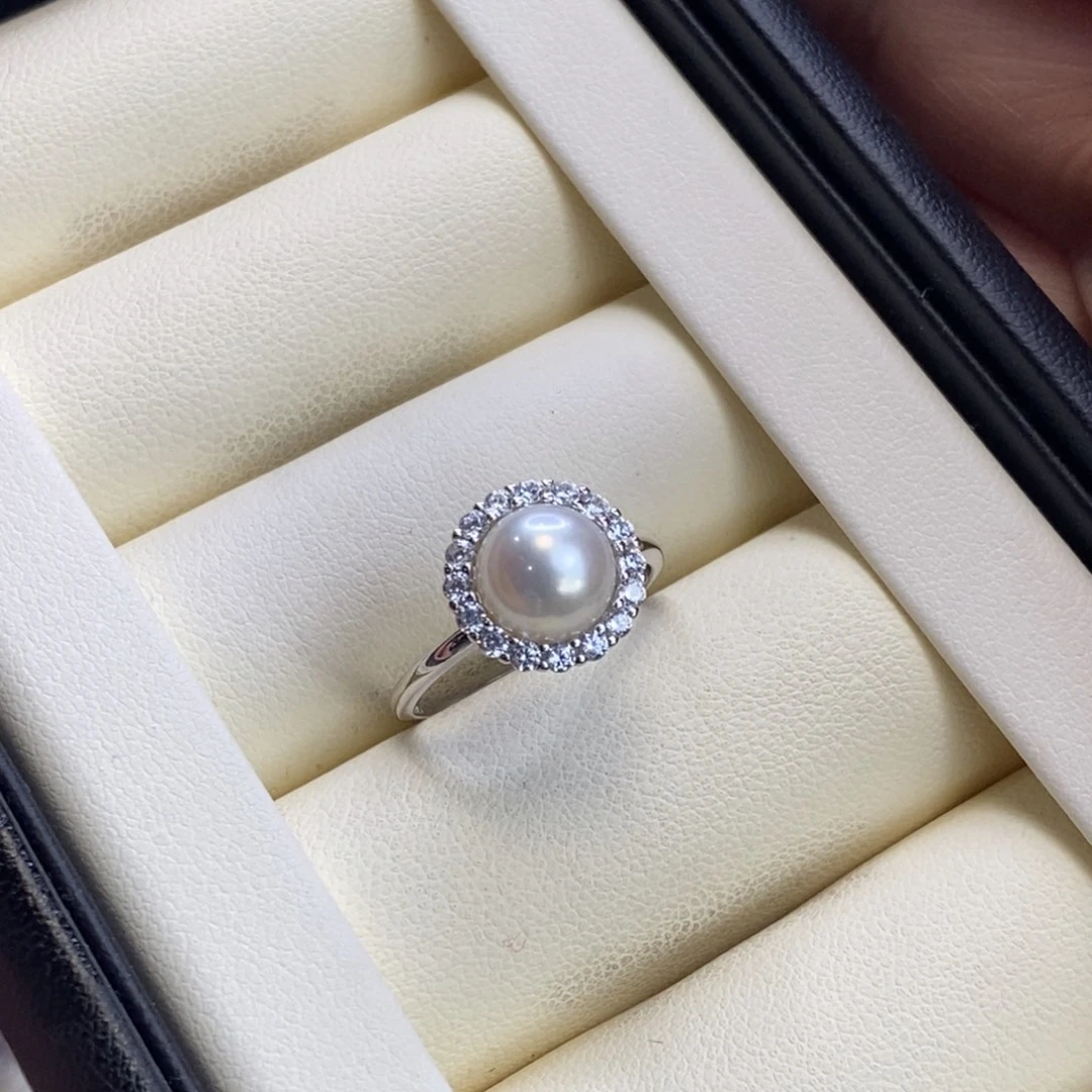 戒指银S925镶嵌淡水珍珠