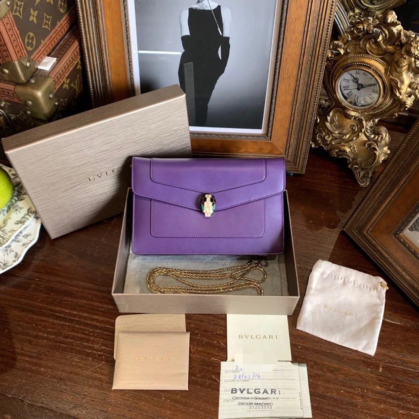 95新 BVLGARI/宝格丽 宝格丽 紫色蛇头包/sp24351
