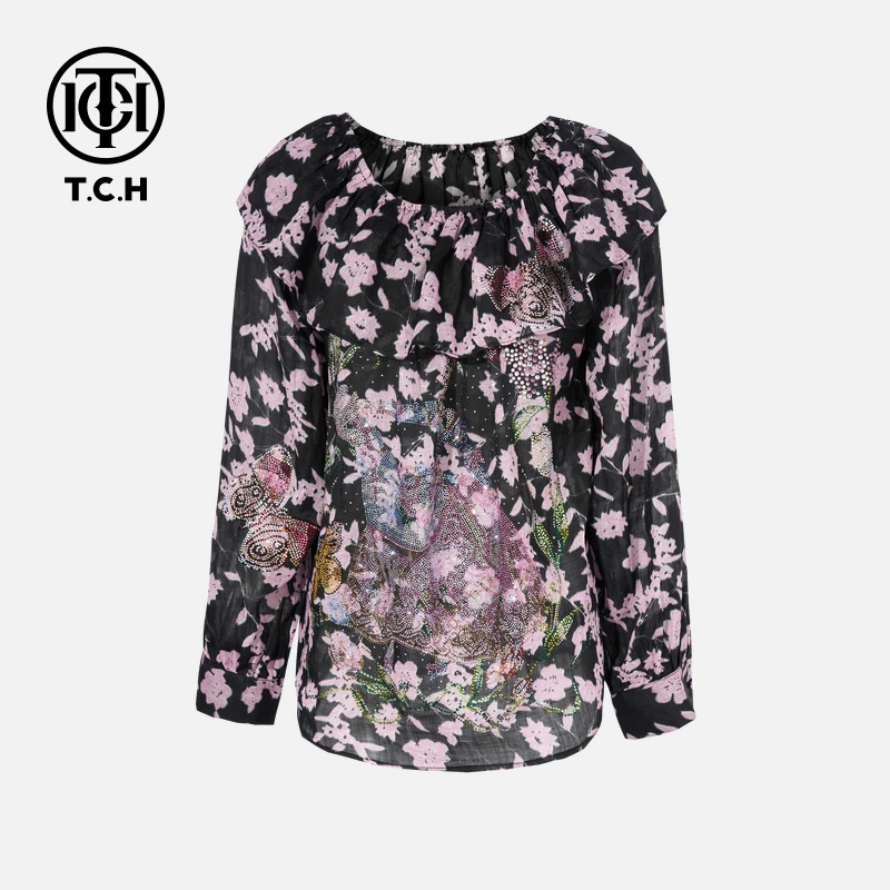 TCH私服烫钻工艺时尚休闲百搭气质舒适衬衫女T75B13E5052轻奢tch