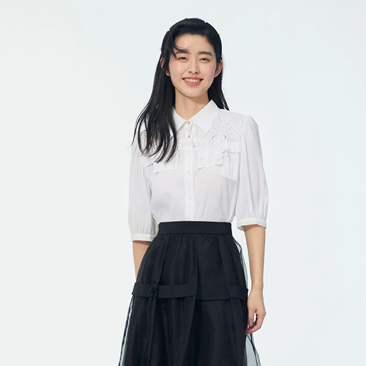 【银泰百货OH】pit 夏装花镂空设计感精致质感上衣衬衫104B322051