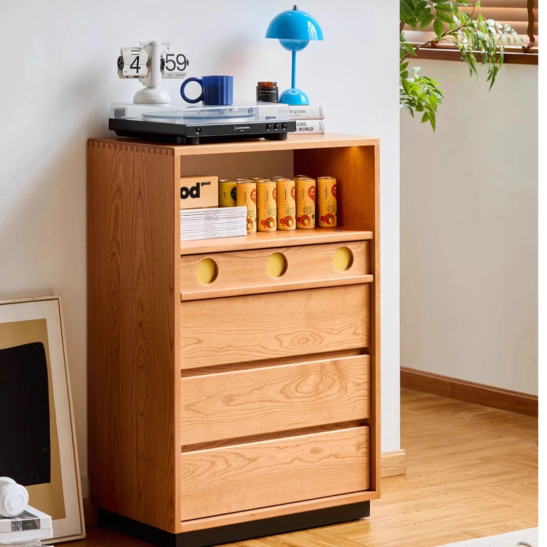 樱桃木五斗柜复古小户型卧室客厅实木储物柜多功能收纳柜