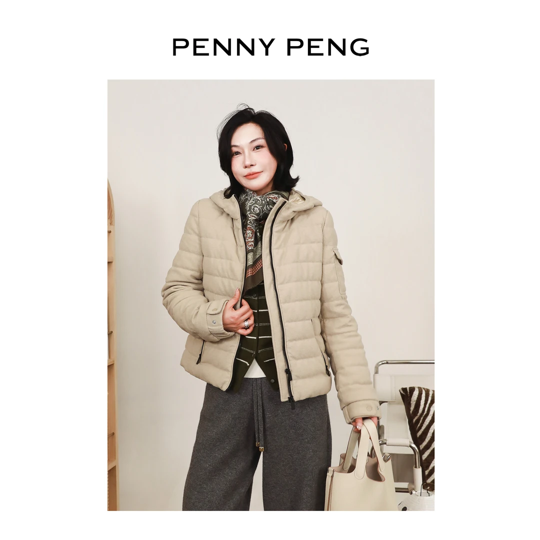 PENNYPENG排骨鹅绒 秋冬新款经典轻薄设计师连帽鹅绒服保暖短外套