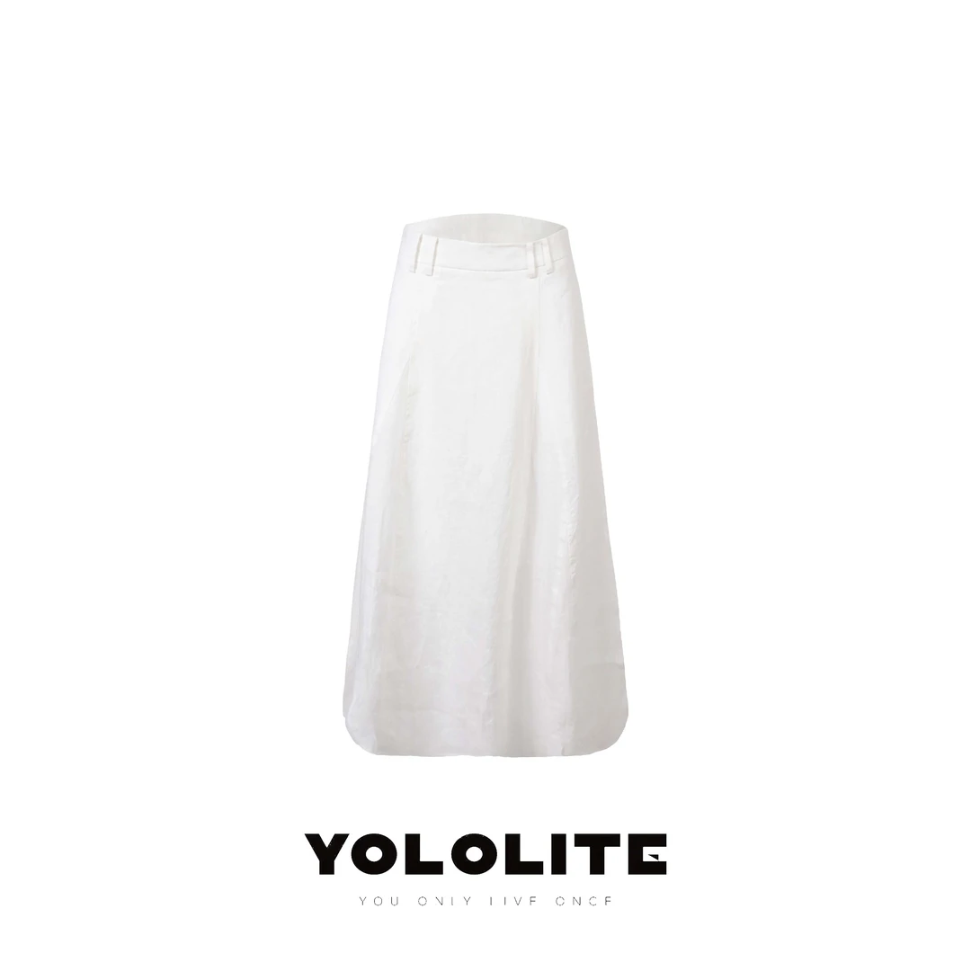 YOLOLITE【一秒入夏】2842夏季新款100亚麻不透显瘦大摆围半身裙