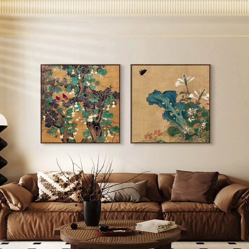 宋代美学中式花鸟复古艺术感挂画中古风客厅背景墙装饰画百福图