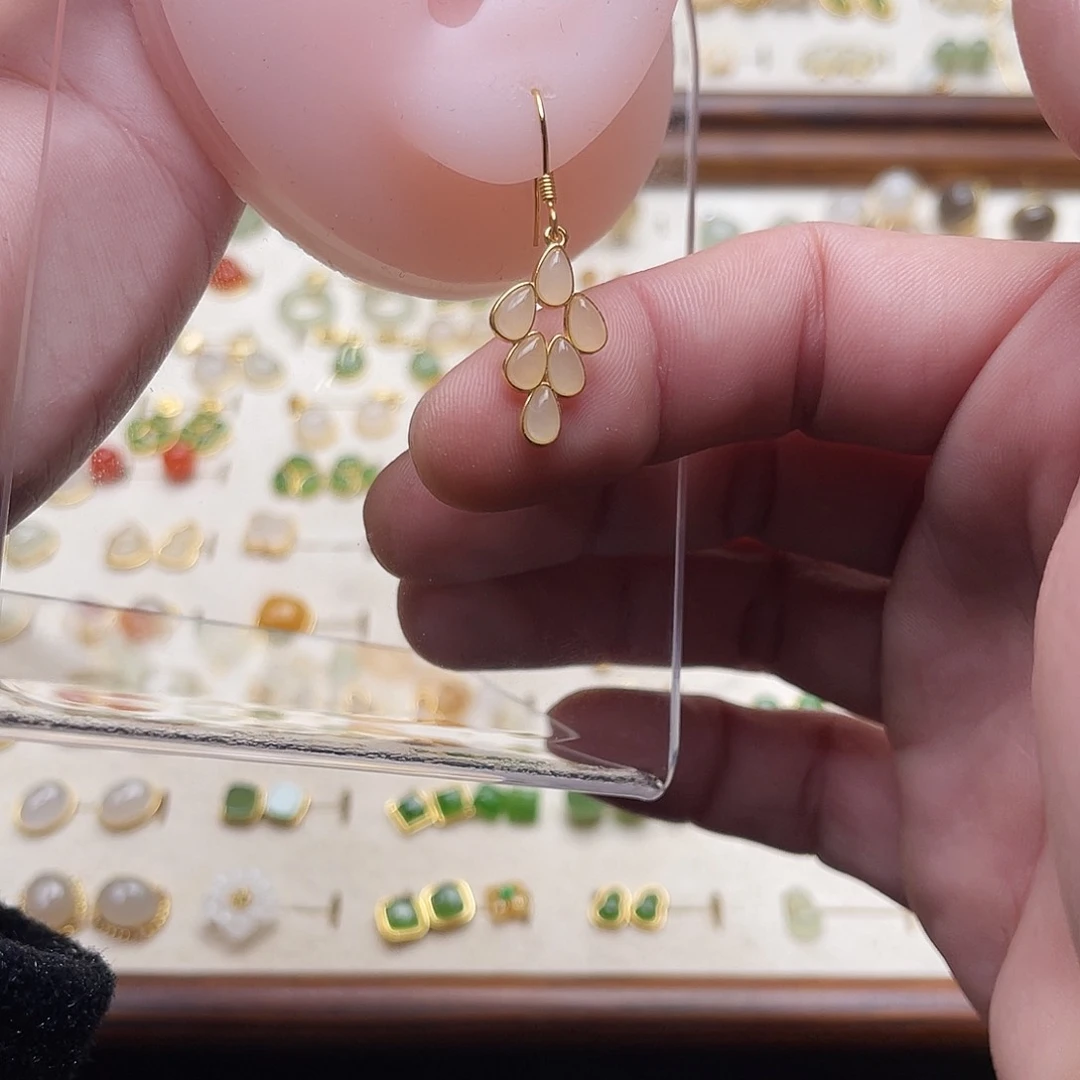 银S925镶嵌和田玉耳饰