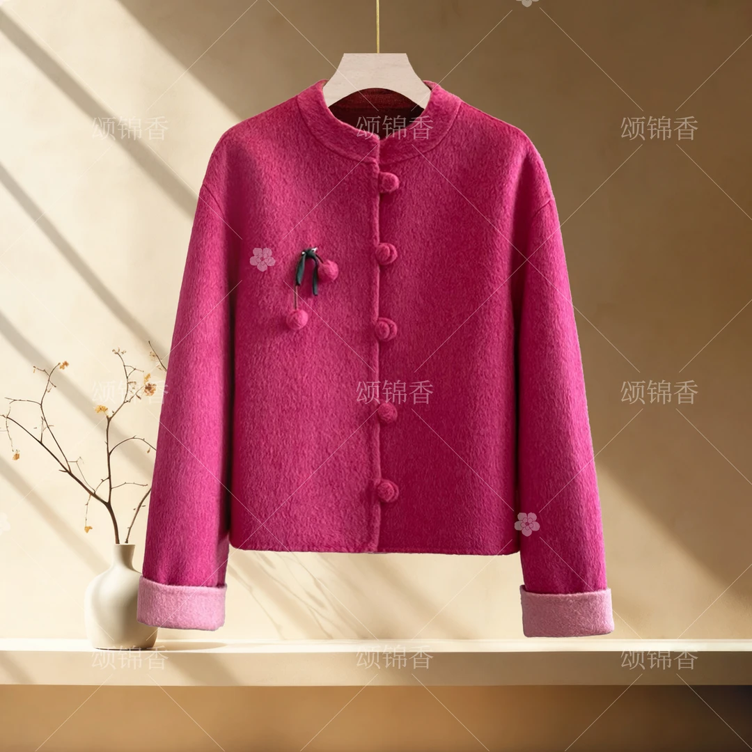 【香】【新年服】Q3296新中式国风秋冬保暖高级感短款大衣外套轻奢