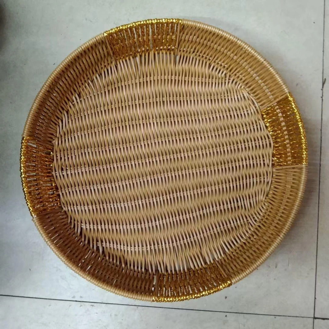 藤编金绳铁盘篮子收纳筐锅托锅垫水果面包篮干果蔬菜展示陈列筐