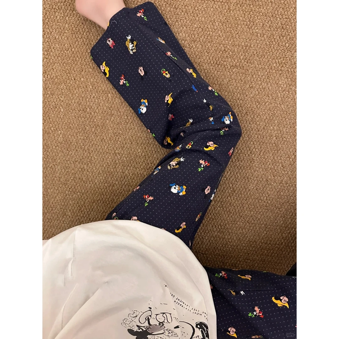 甜美少女美式复古趣味米奇短袖睡衣女夏季新款长裤套装大码家居服