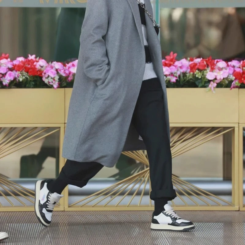 Rose网红同款小白鞋女黑白拼色圆头系带熊猫色女鞋厚底休闲板鞋女