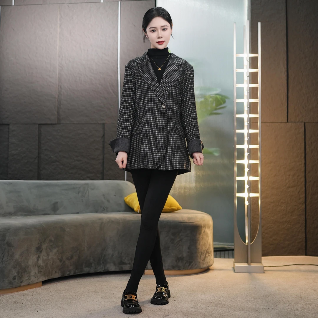 Falaibang/法莱邦(2137)2051灰细格羊毛大衣