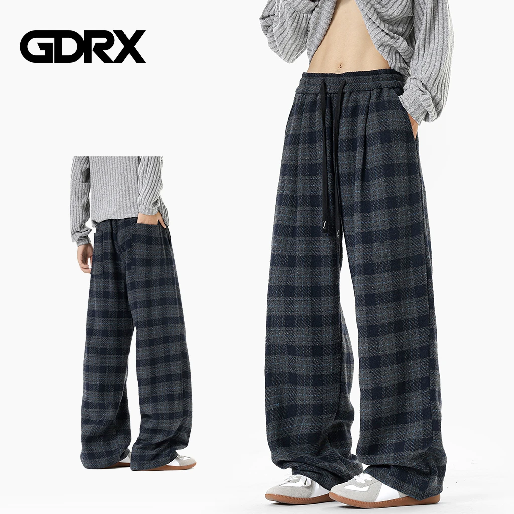 GDRX美式休闲裤男2025秋季新款百搭垂感宽松格子裤轻奢痞帅男装