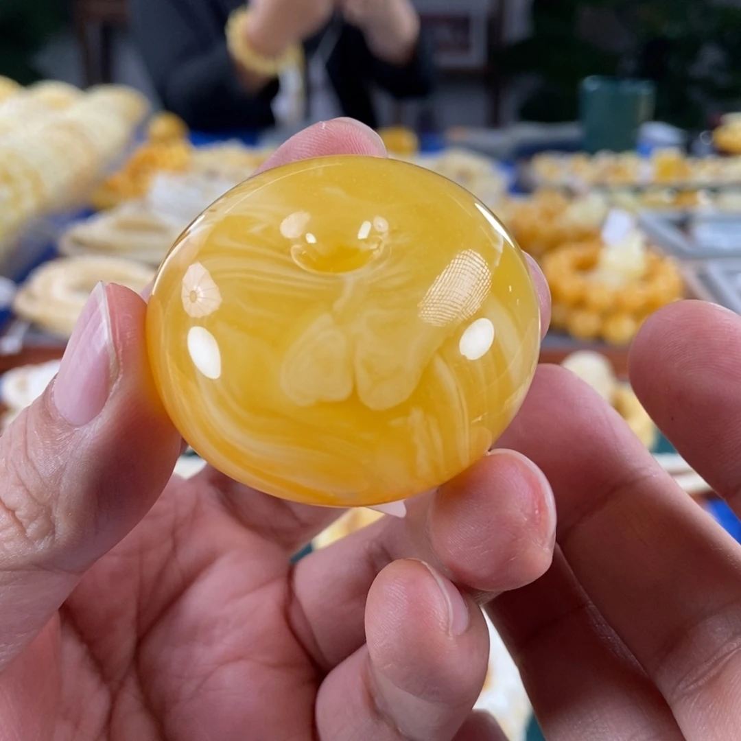 琥珀未镶嵌珠宝奇石荧光拉丝妖花平安扣38.93