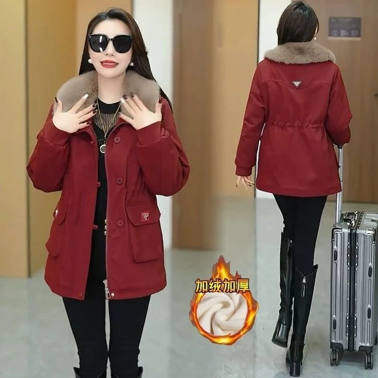 高档2025加绒加厚中长款宽松时尚休闲遮肉显瘦毛领冬季派克外套