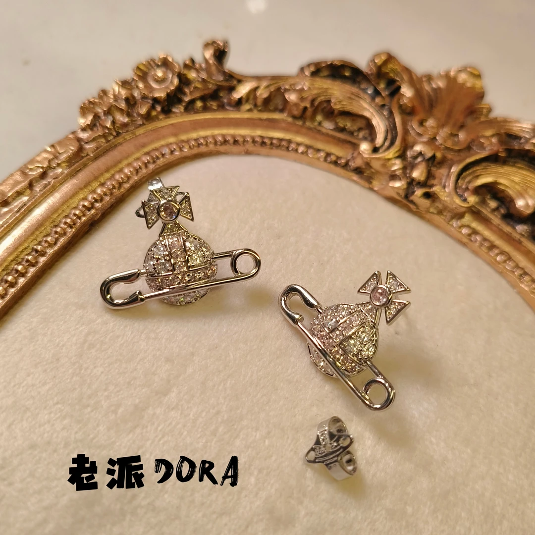 铜合金锆石耳饰 925银快乐星球粉钻拼接原堵【44】