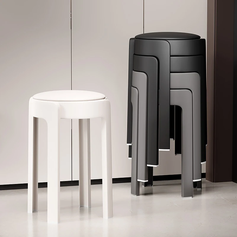 高档塑料软包凳子家用客厅结实耐用加厚餐桌待客旋风凳可叠放圆凳