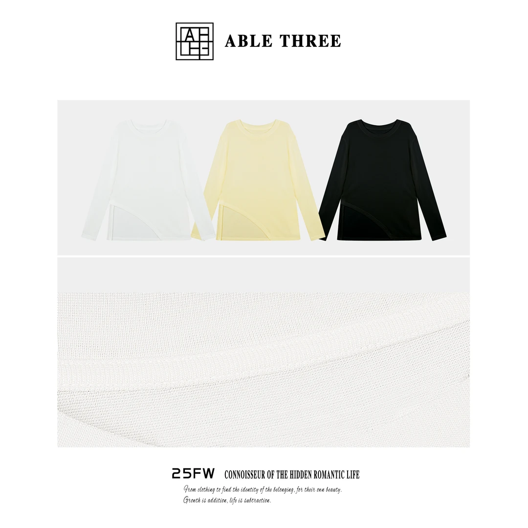 ABLE THREE【极简衣橱】圆领不规则下摆长袖T恤罩衫 FD-SS9856