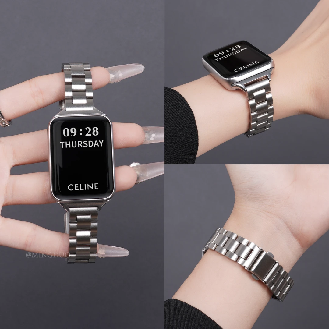 鸣铎适用小米手环9pro表带8pro金属细款钢带红米watch6/5/4运动女