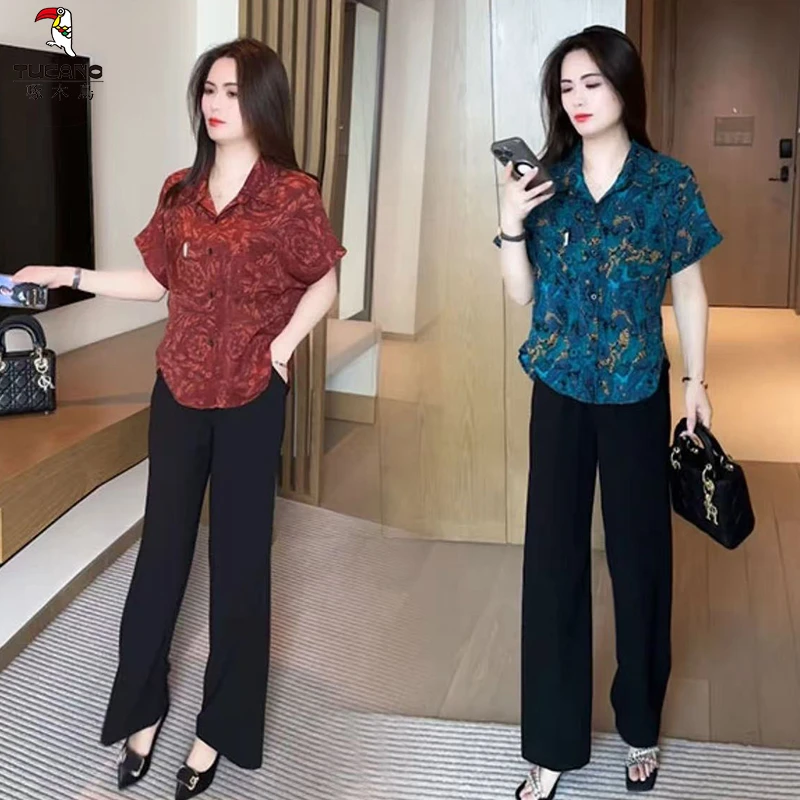 啄木鸟时尚印花短袖衬衫女夏季新款洋气显瘦百搭百搭夏季印花显瘦