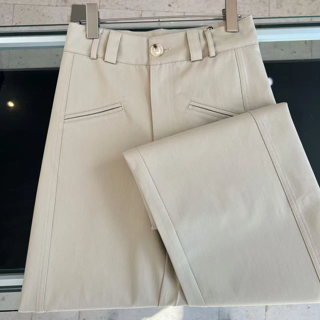 【绘梦织】半工装风高腰百搭阔腿女士通勤直筒休闲裤DY3752