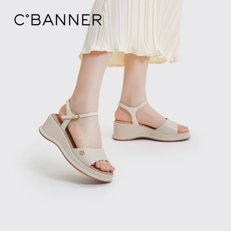 千百度夏季休闲凉鞋轻软松糕厚底凉鞋A23305122