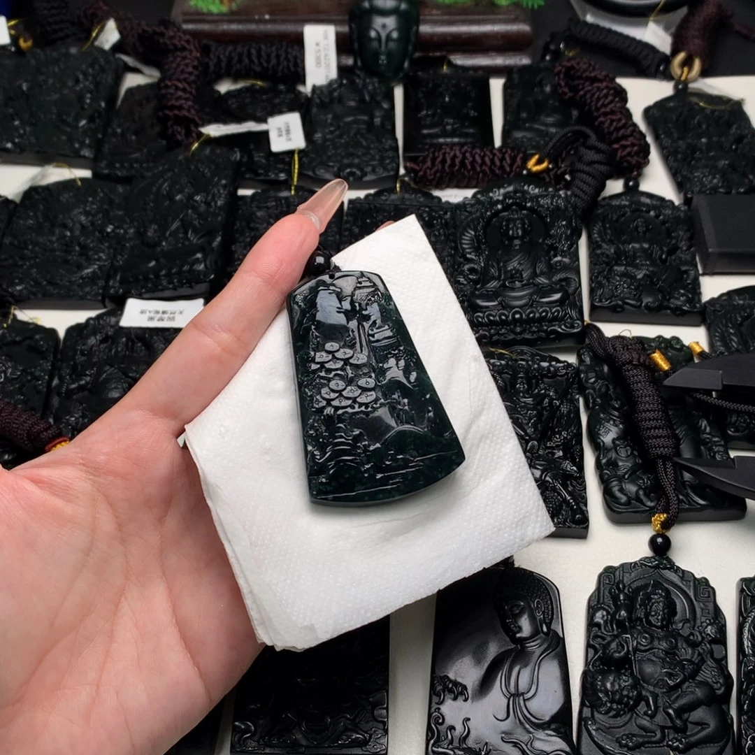 翡翠未镶嵌挂件天然缅甸a货钢琴黑挂件