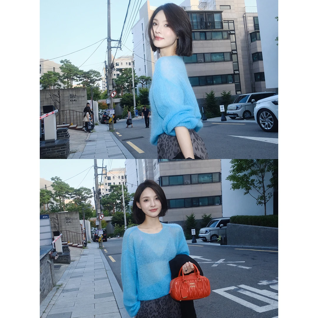 FORNI 慕斯针织衫 马海毛绵羊毛薄款毛织长袖衫气质轻奢时尚