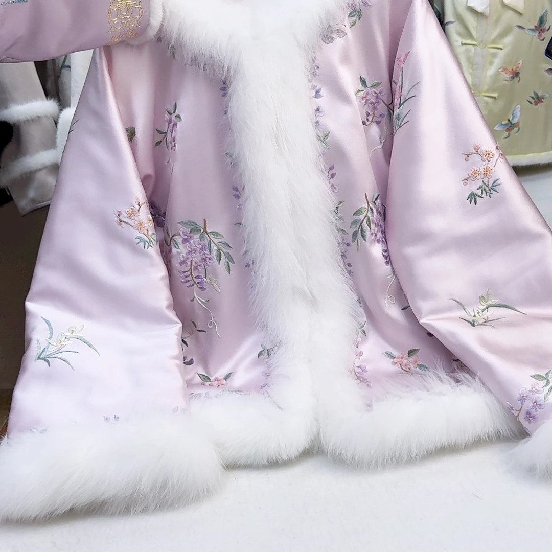 织绣真丝紫色 紫藤花棉服