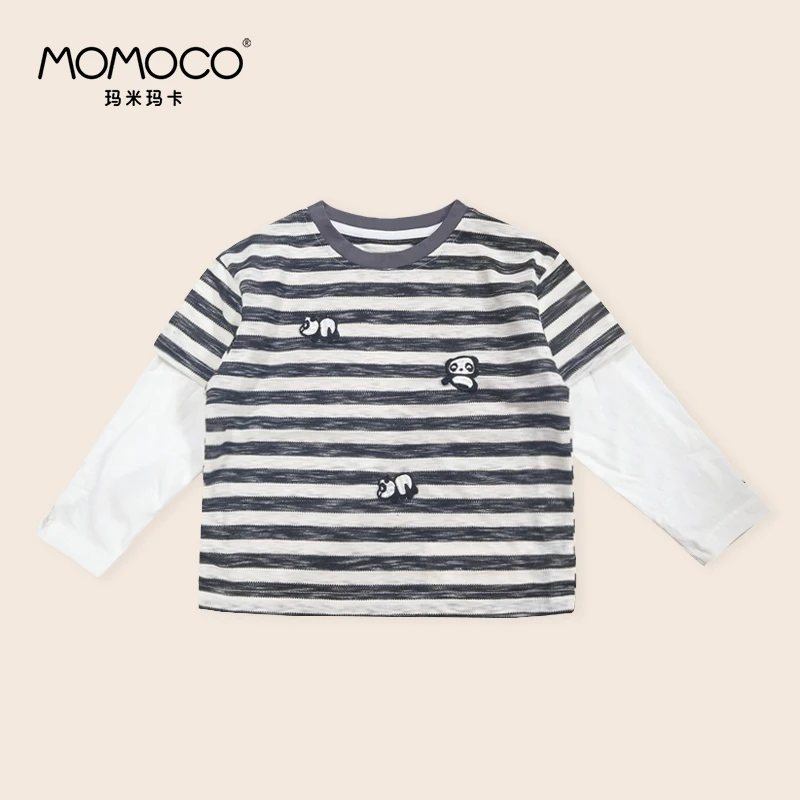 MOMOCO/玛米玛米春秋时尚条纹打底衫熊猫假两件t恤77330235040