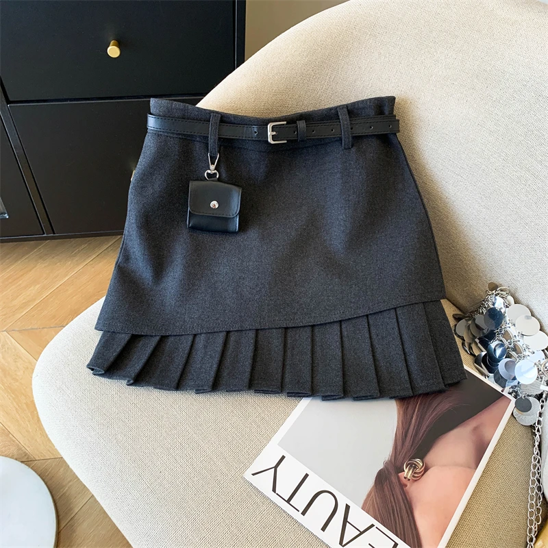 灰色气质百搭高腰显瘦毛呢半身裙女秋冬季新款时尚防走光A字短裙