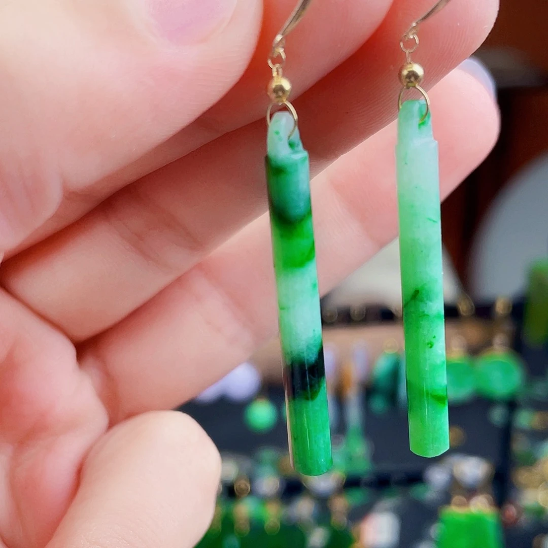 翡翠18K金镶嵌耳饰饰品