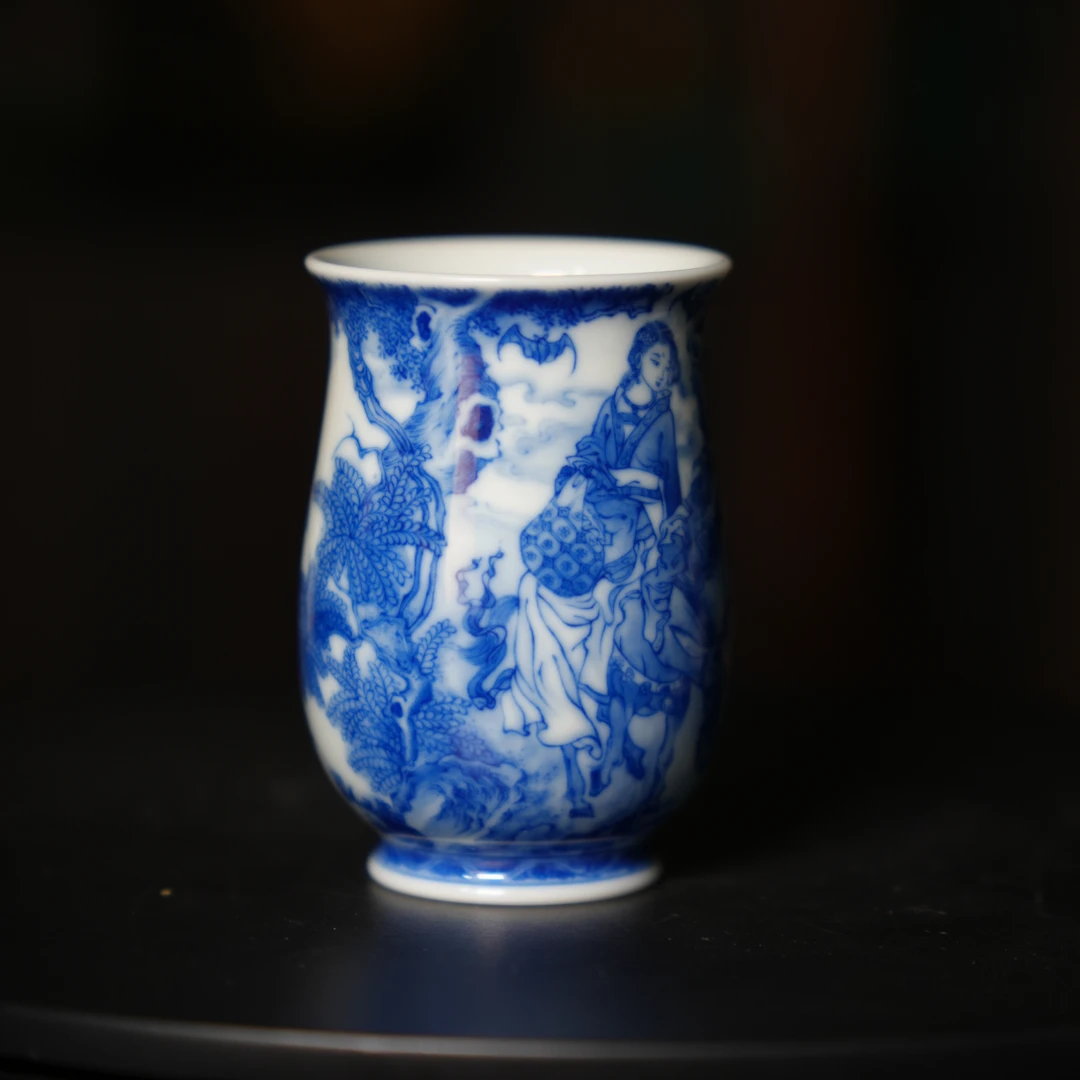 九悠阁严选-景德镇高端瓷器-晓竹窑-钟馗嫁妹小玉兰杯60ML