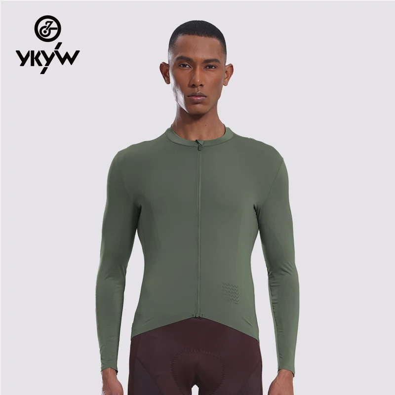 YKYW长袖骑行服男春秋公路自行车透气紧身高弹训练简约上衣-逐影