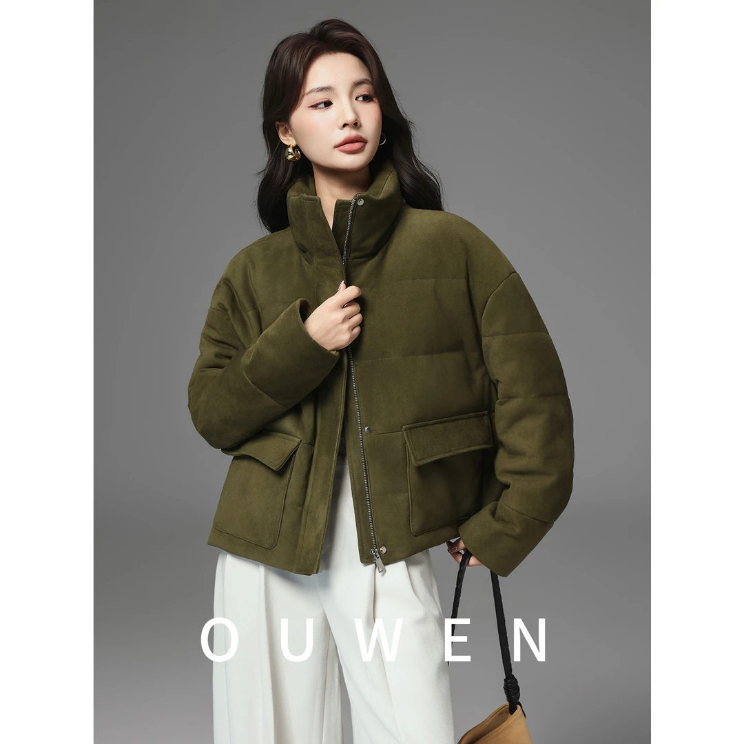 Ouwen质造 真皮鹅绒服 油蜡绵羊皮高级感皮衣外套潮流休闲面包服