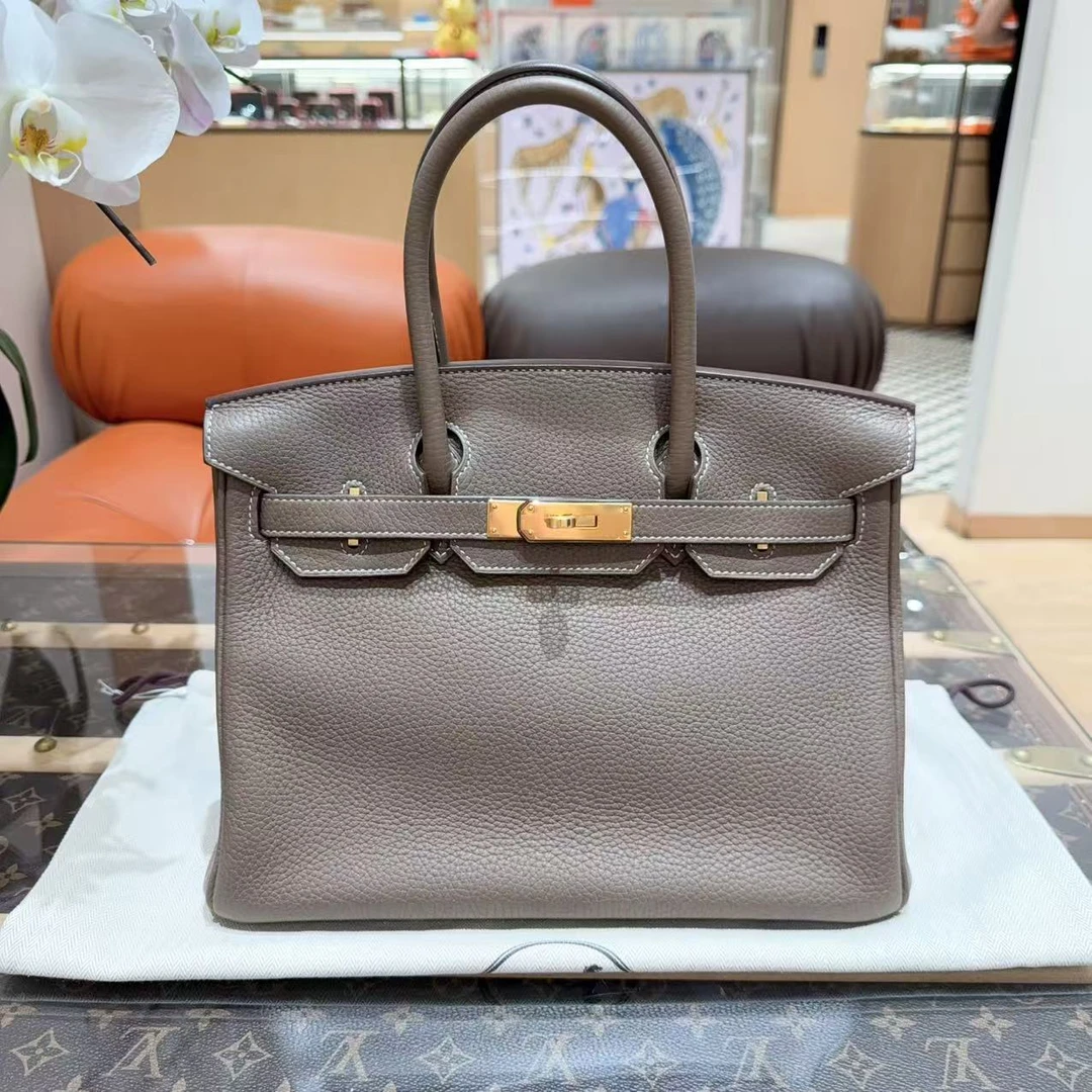 95新 Hermes/爱马仕 Birkin30 大象灰 金扣 togo 皮 A刻!