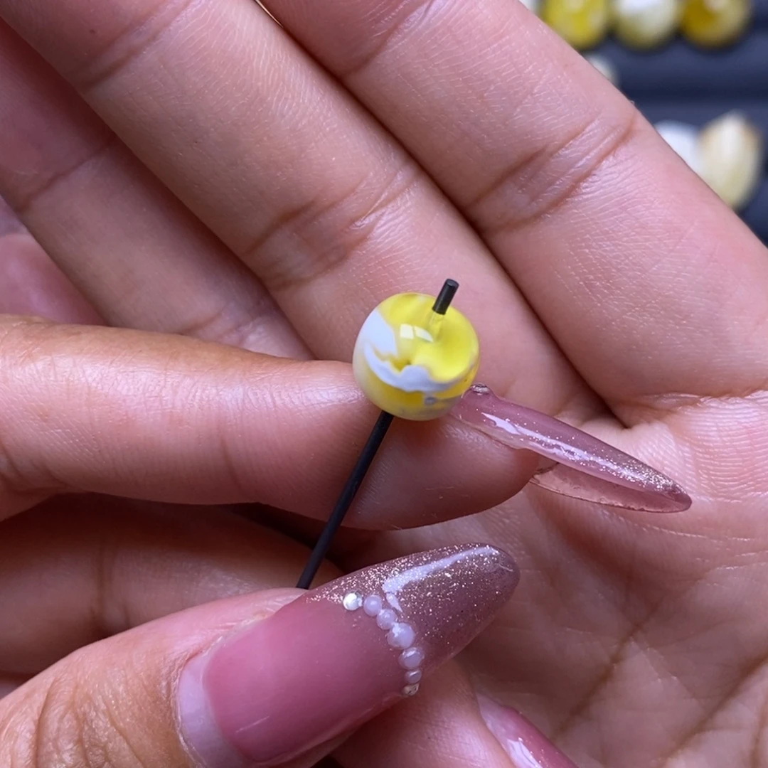 植物珀未镶嵌珠宝奇石漆白橘金溶洞妖花聚宝盆老型9.4*8.6mm