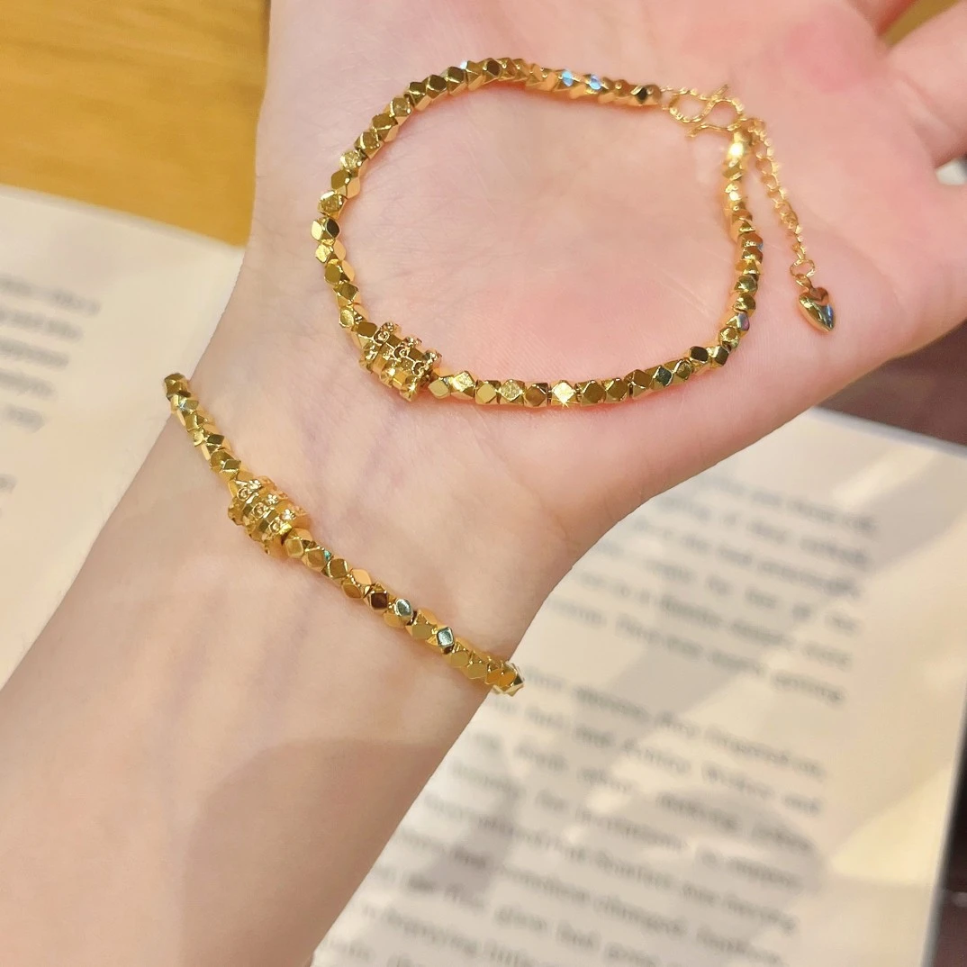 铜合金手链 高定镀18k真金蹦迪珠碎碎冰小蛮腰手链