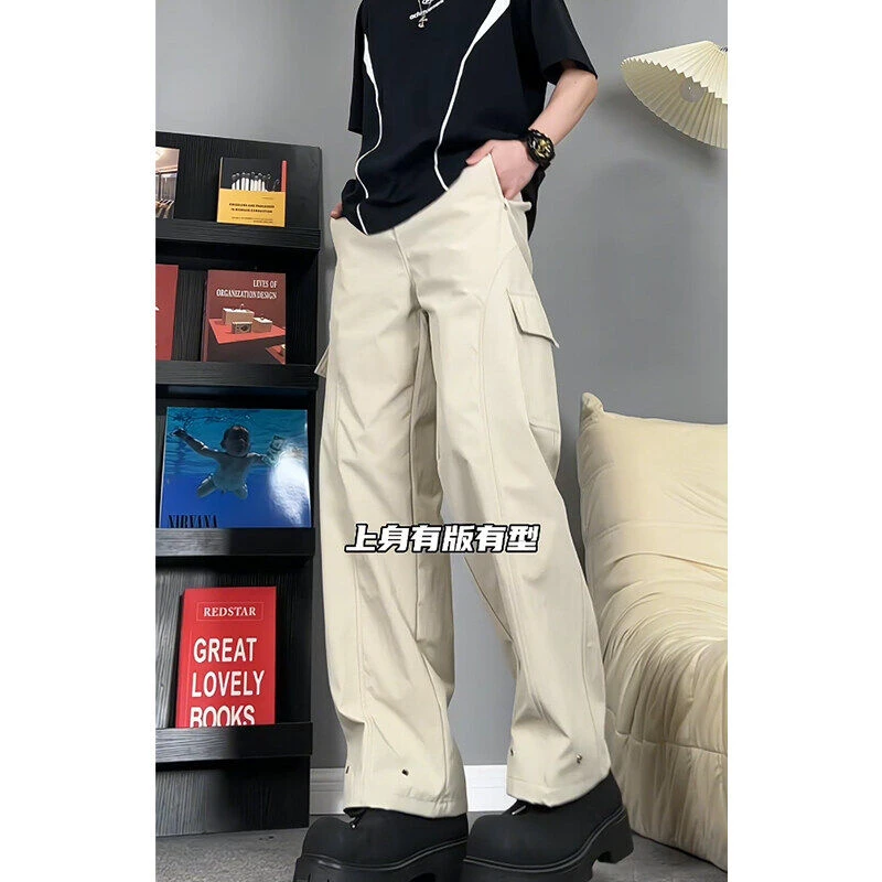 美式高街铆钉伞兵工装裤男士中性风春夏显瘦直筒宽松多口袋休闲裤