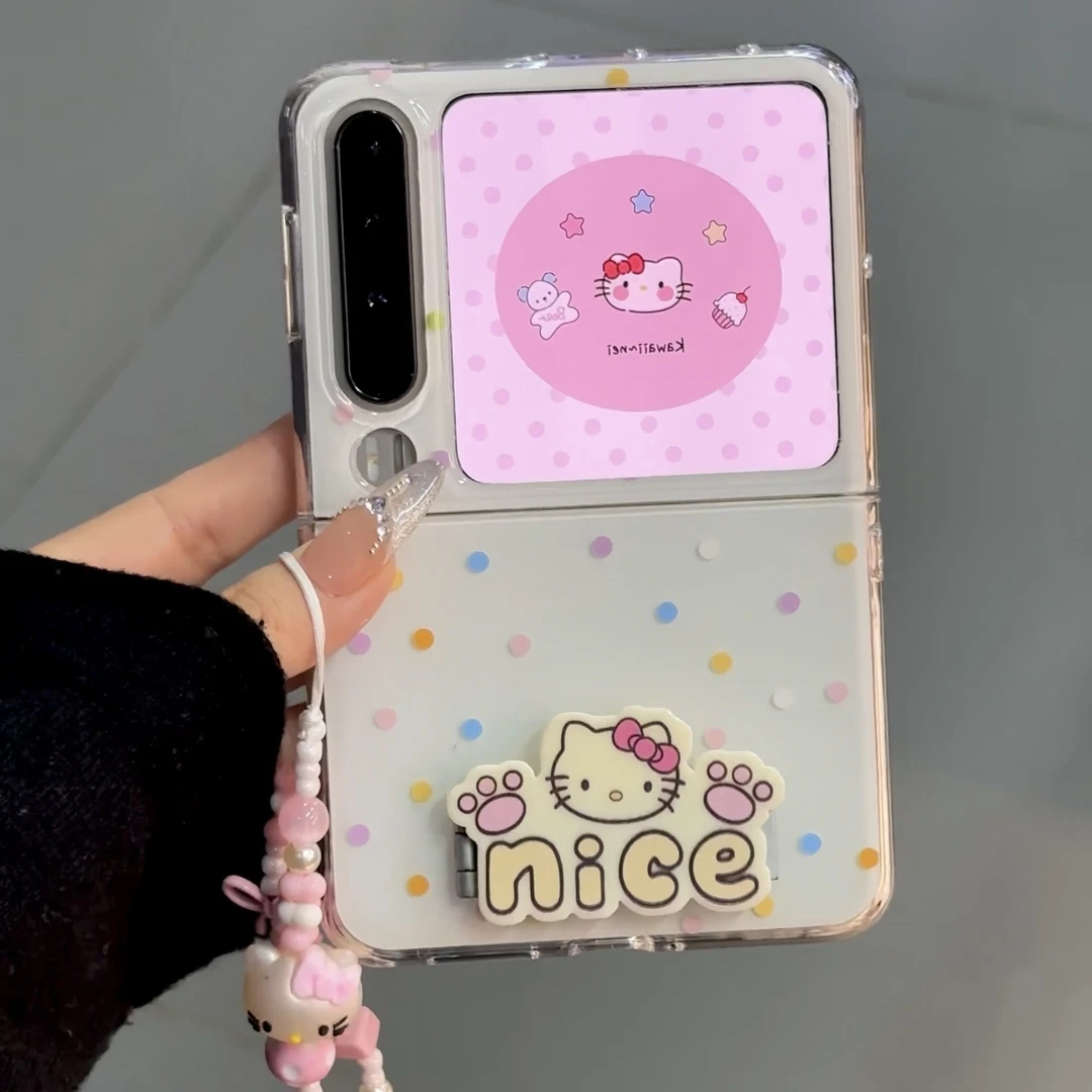 可爱波点KT猫支架华为puraX折叠屏P50pocket2手机壳小米mixflip