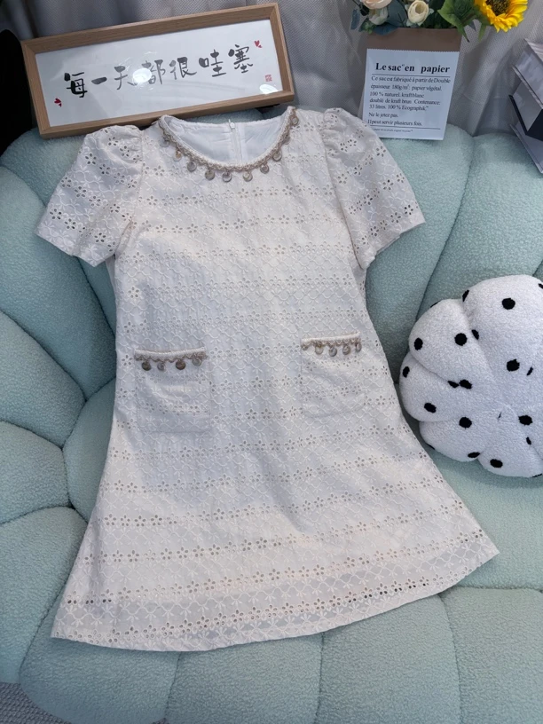 A6575镂空刺绣收腰显瘦波西米亚风格连衣裙