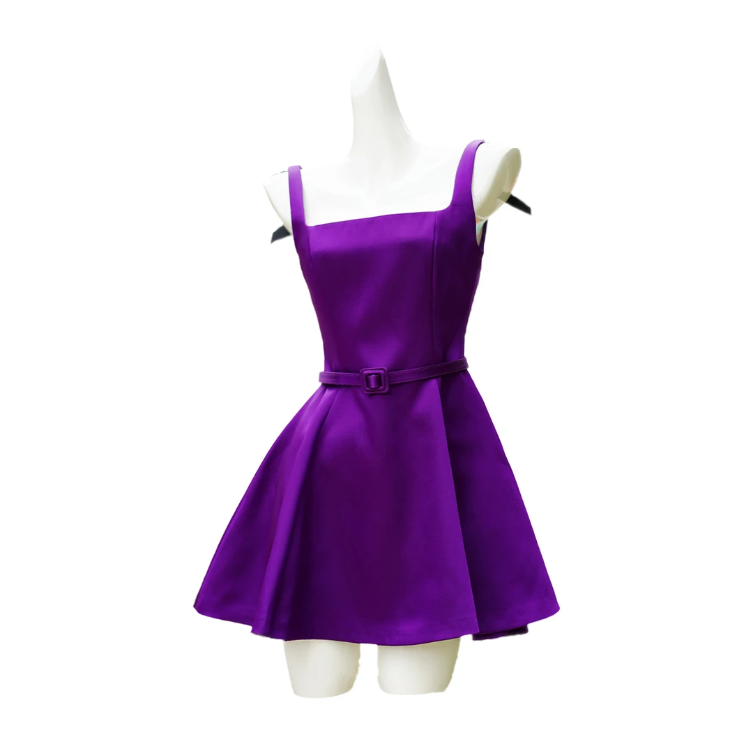 纯色露背性感无袖背带短裙 H50222